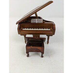 Vintage Dollhouse Miniature Brown Grand Piano w/ Bench Orchestra Instrument